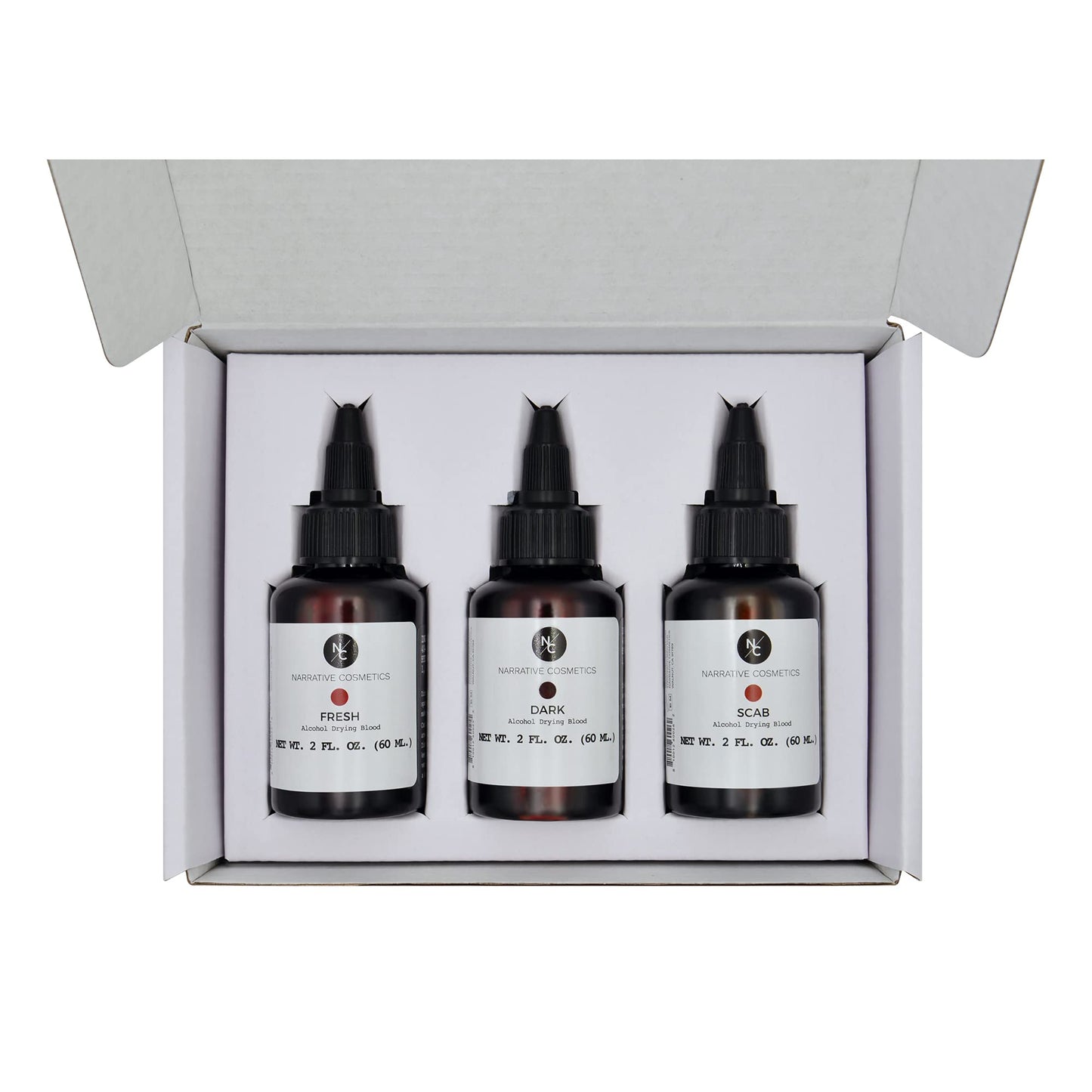 Narrative Cosmetics Alcohol Drying Blood Kit -2 fl oz | Dries to Touch, Keeps Wet Glossy Look | Won't Transfer or Smudge | SFX Wounds, Scabs, Gore |