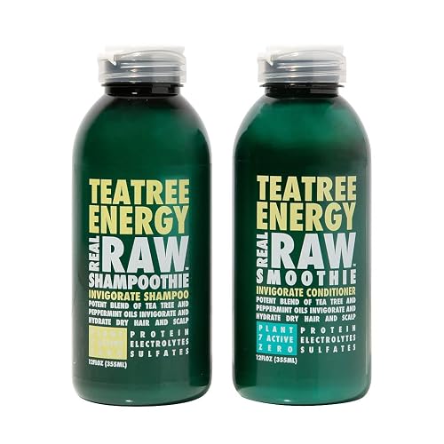 Real Raw Tea Tree Shampoo & Conditioner set - Cleanse, Hydrate + Invigorate - No Water 100% Pure Aloe Juice & Coconut Water - Sulfate & Paraben Free