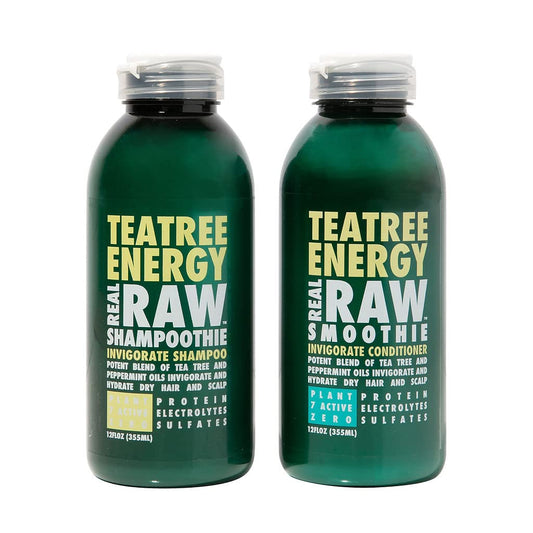 Real Raw Tea Tree Shampoo & Conditioner set - Cleanse, Hydrate + Invigorate - No Water 100% Pure Aloe Juice & Coconut Water - Sulfate & Paraben Free