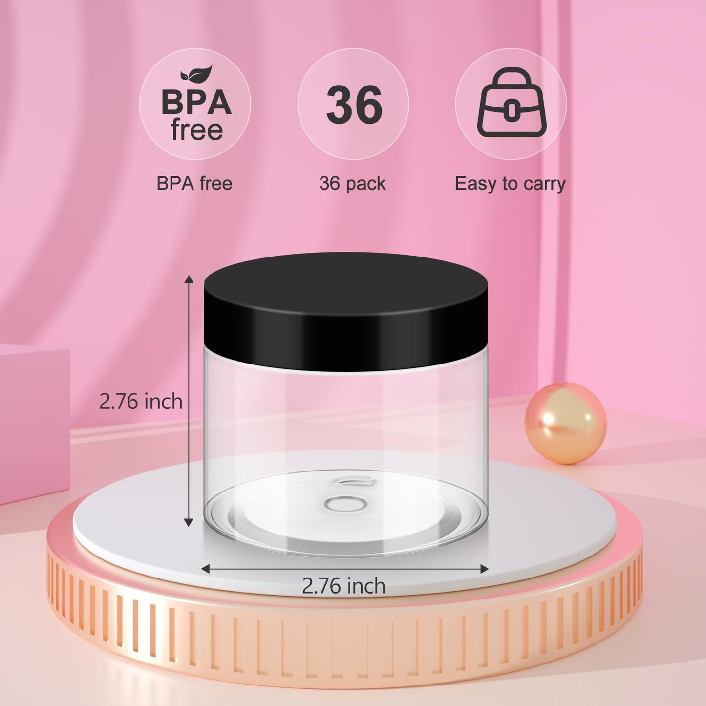 Loretoy 36 Pack 6 OZ Household Plastic Jars with Lids, BPA Free, Reusable, Refillable Transparent Cosmetic Containers for Bath Salts, Cosmetics Beauty and Personal Care Loretoy