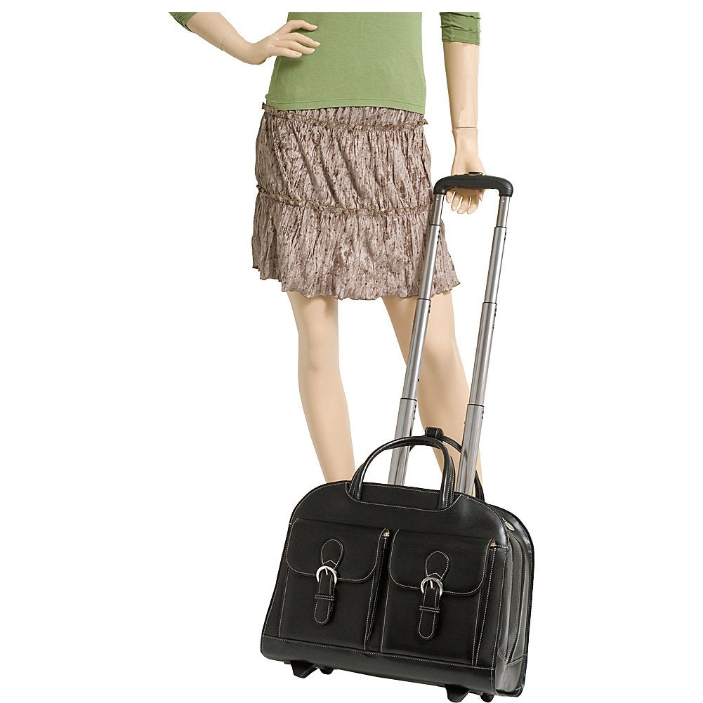 McKlein DAVIS, Top Grain Cowhide Leather, 15" Horizontal Wheeled Ladies' Laptop/Computer & Tablet Business Briefcase/Rolling Overnight Travel Bag