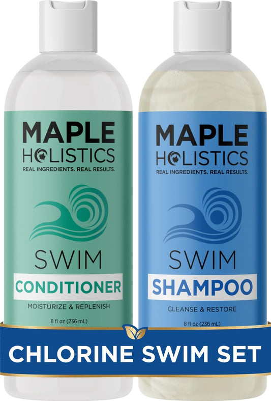 After Swim Shampoo and Conditioner Set - Chlorine Shampoo and Conditioner for Swimmers with Tea Tree and Rosemary Oil - Clarifying Shampoo for Hard