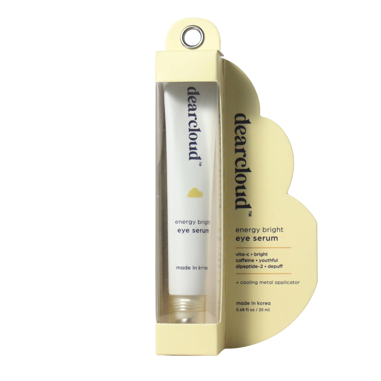 dearcloud Energy Eye Serum - Under Eye Serum for Puffiness and Bags with Vitamin C & Dipeptide-2 - Korean Skincare for Dark Circles (.68 fl oz)