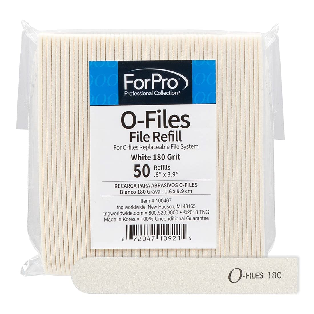 ForPro Professional Collection O-Files Replaceable File System, 180 Grit, Manicure Nail File Refills, 3.9” L x .6“ W, White, 50-Count