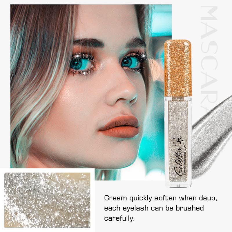 MIESCHER Silver Mascara for Eyelashes, Waterproof, Long-lasting, Diamond Glitter, Lengthening, Curling