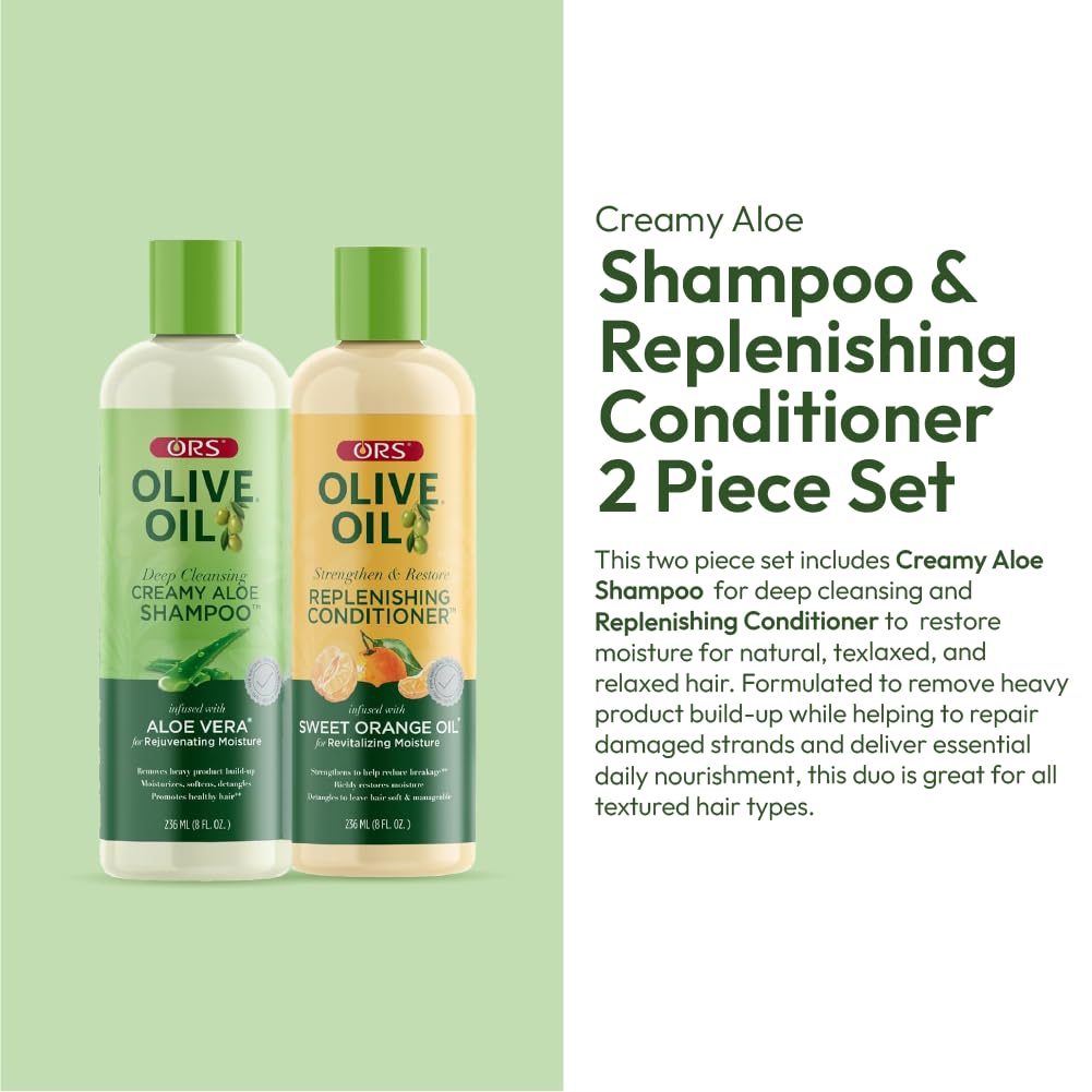 ORS Olive Oil Shampoo & Conditioner with Aloe Vera & Orange Oil for Moisture, Strengthen & Restore 2 Piece Set