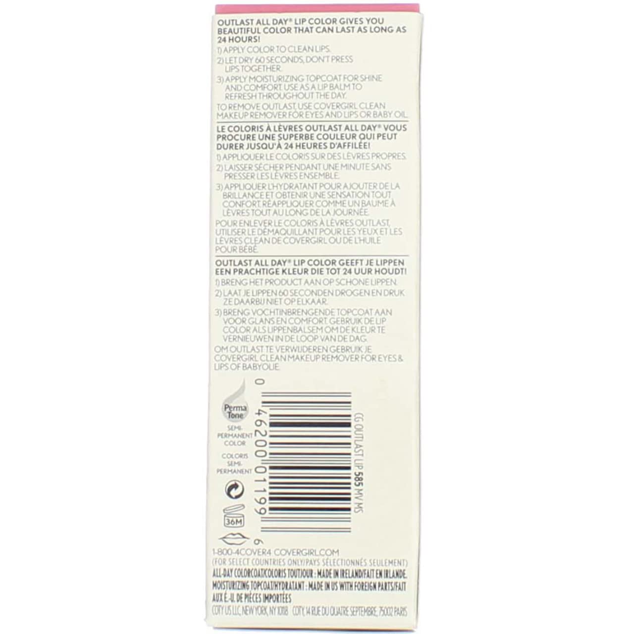 CoverGirl Outlast All Day Lipcolor, Mauve Muse [585] 1 ea (Pack of 4)