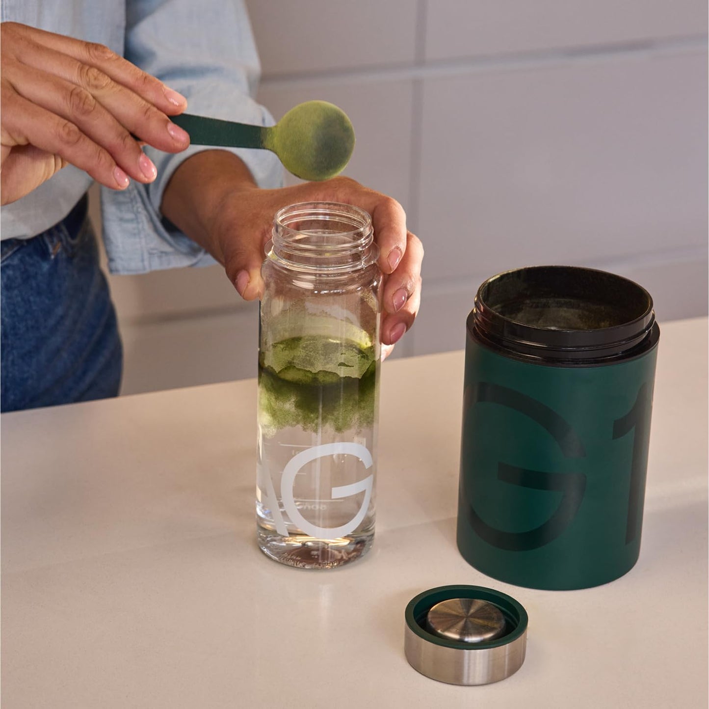 AG1 Shaker Bottle - 16 oz BPA-Free Bottle with Leak-Resistant Stainless Steel Lid - Mixes AG1 Greens Powder Smoothly - Easy to Clean, Travel-Ready