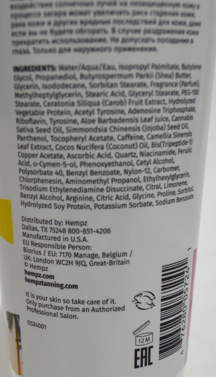 Hempz Botanical Sunshine Dual Action Intensifier for UV Tanning & Red Light Therapy 9oz