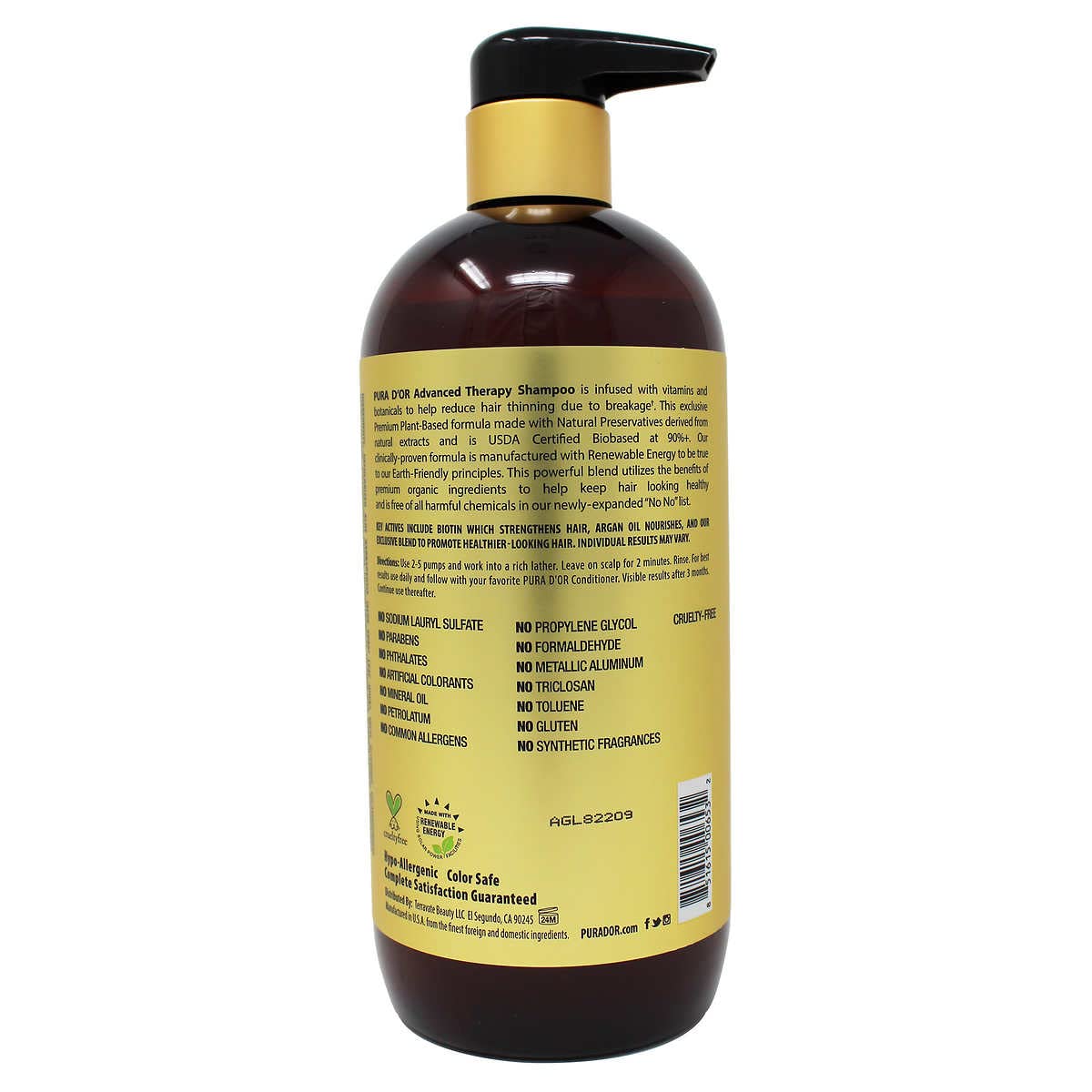 PURA D'OR Advanced Therapy System Clinically Proven to Reduce Hair Thinning - Paraben Free, Argan Oil Scent - Shampoo and Conditioner Set for Fine