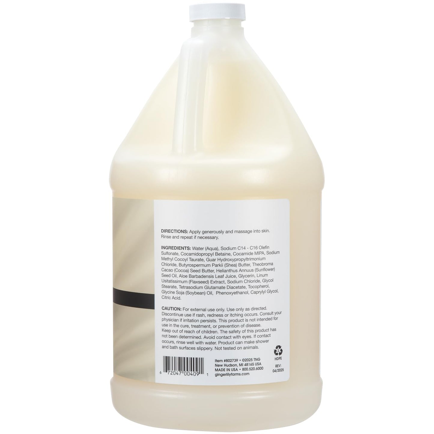 Ginger Lily Farms Botanicals Shea Indulgence Deep Hydration Body Wash, 100% Vegan & Cruelty-Free, Fragrance-Free, 1 Gallon (128 fl oz) Refill