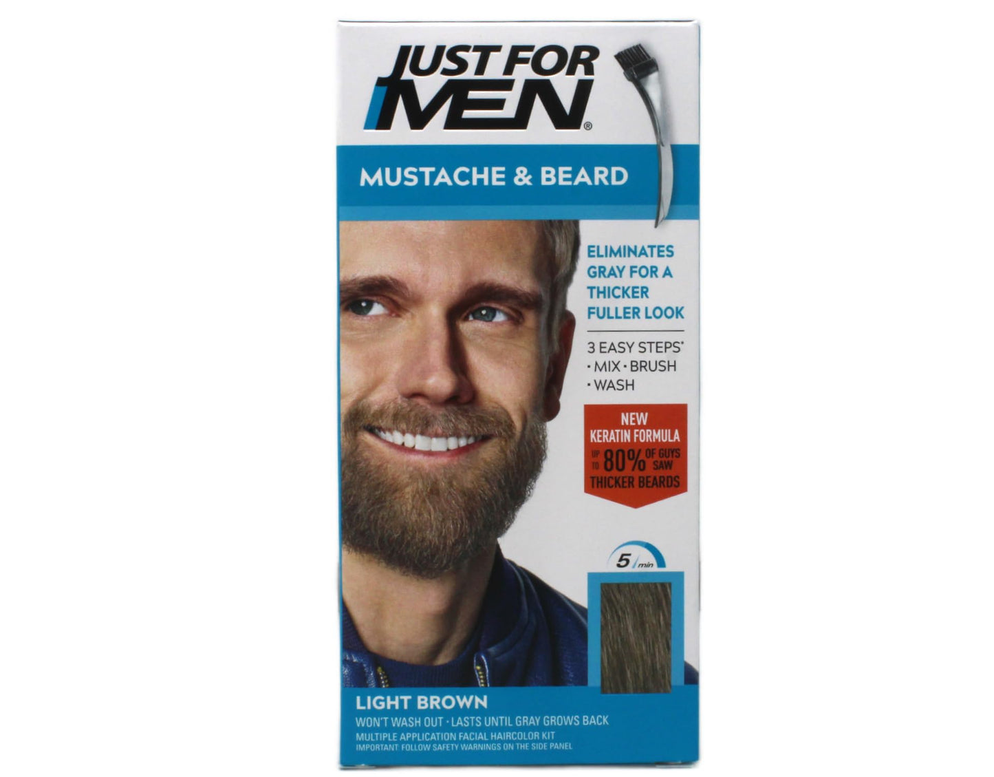 Just For Men Brush-In Color Gel, Mustache And Beard, Light Brown M-25, 1 Kit, (Pack Of 3)