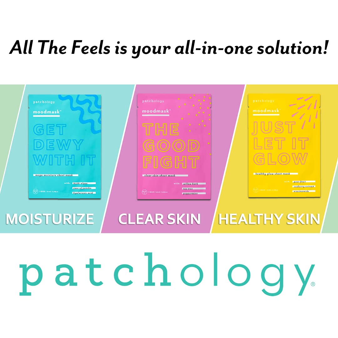 Patchology "All the Feels Sheet Masks - Hydrating Face Masks for dry skin and blotchy redness. Facial Sheet Mask Skincare Treatment to reduce