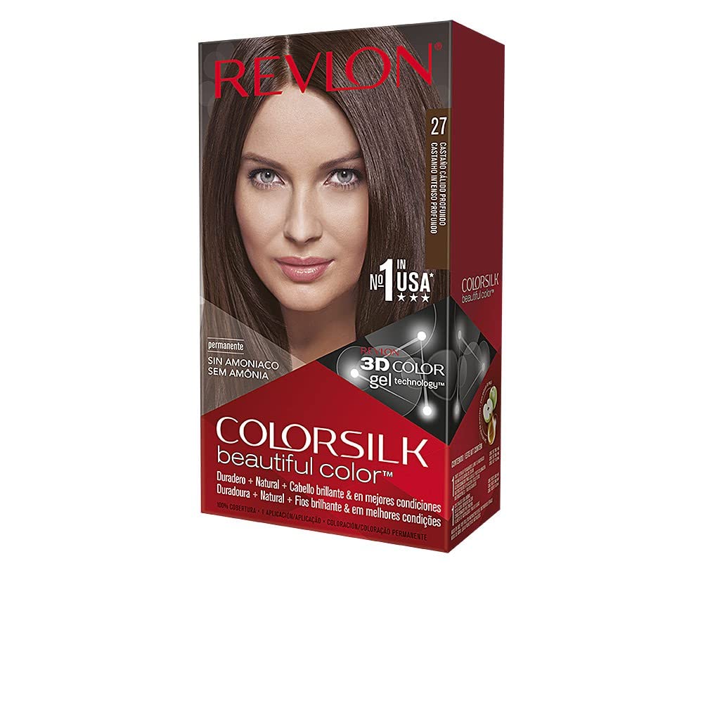 Revlon Permanent Hair Color, Permanent Hair Dye, Colorsilk with 100% Gray Coverage, Ammonia-Free, Keratin and Amino Acids, 27 Deep Rich Brown, 4.4 Oz