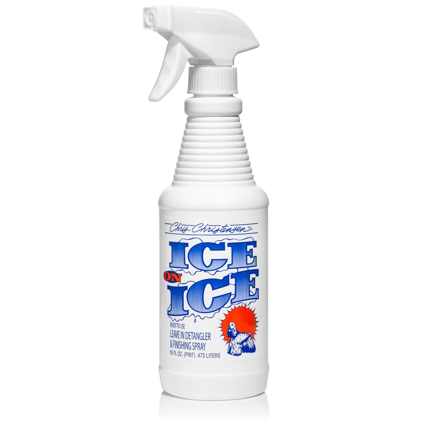 Chris Christensen Ice on Ice Dog Detangler & Finishing Spray – Ready to Use, Conditions, Prevents Residue, All Coat Types, Professional Grooming, 16oz, USA Made