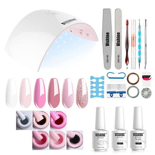 Gel Nail Polish Starter Kit - 6 Colors Gel Polish Set Base Top Coat, 36W LED Nail Dryer Lamp with Full DIY Gel Manicure Nail Tools by Vishine 8ml