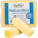ForPro Professional Collection Yellow Pedicure Block, 220/220 Grit, Three-Sided Pedicure Nail Buffer, 3.75”L x 1”W x 1”H, Yellow, 15-Count