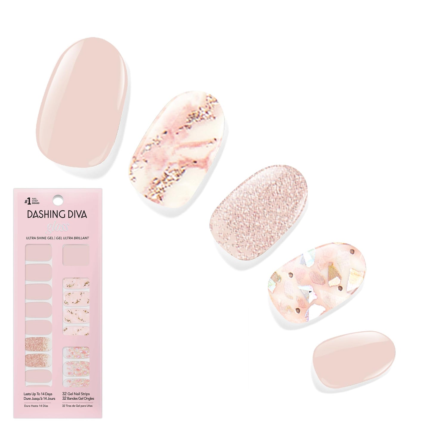 Dashing Diva Gloss Nail Strips - Crystal Clear - UV Free, Chip Resistant, Long Lasting Gel Stickers - Contains 32 Wraps, 1 Prep Pad, 1 File Beauty & Personal Care Dashing Diva