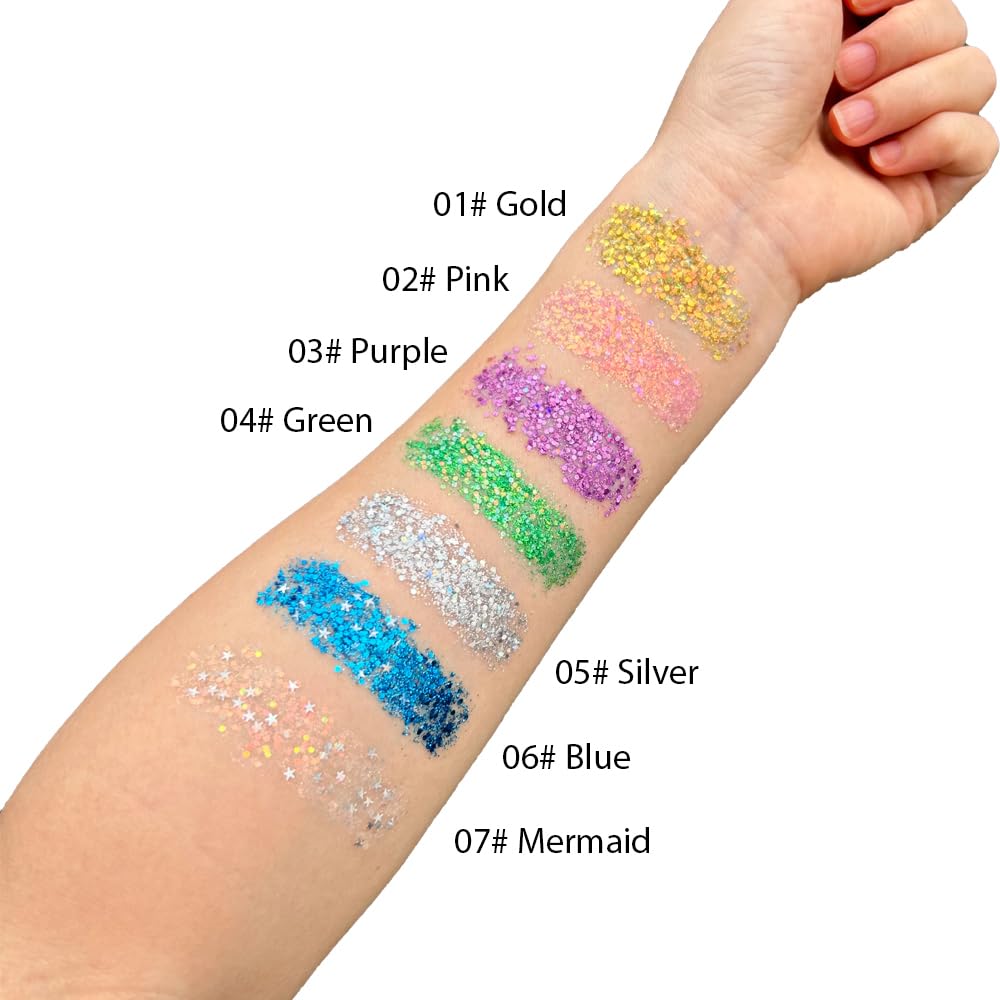 Mysense Purple Body Glitter Stick,Mardi Gras Face Hair Glitter,Festival Concert Rave Outfit Accessories for Women,Mermaid Sequins Chunky Glitter Beauty and Personal Care Mysense