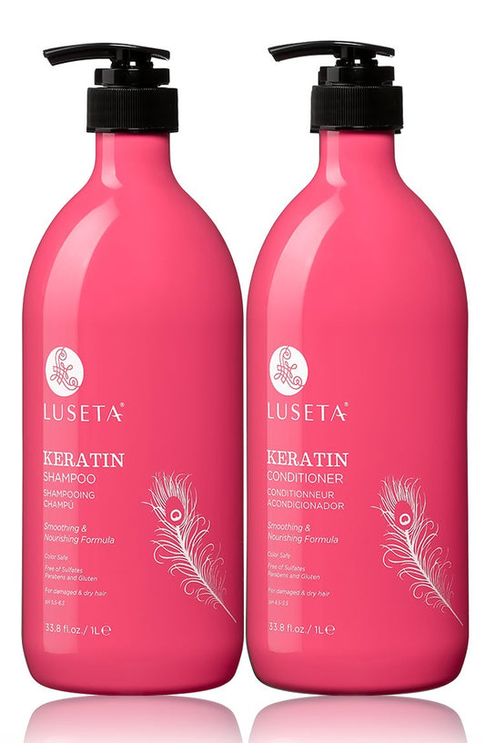 Lseta Keratin Shampoo and Conditioner Set 33.8oz*2 - Reduce Breakage & Frizz Control Set with Quinoa Protein & Sunflower Seed Oil - Strengthens