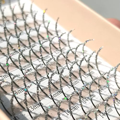 FQNing Glitter Lash Extensions Individual Silver Color Sparkly Single Lash Spike Eyelash Extension for Daily Party Wedding 11mm-16mm (Silver)
