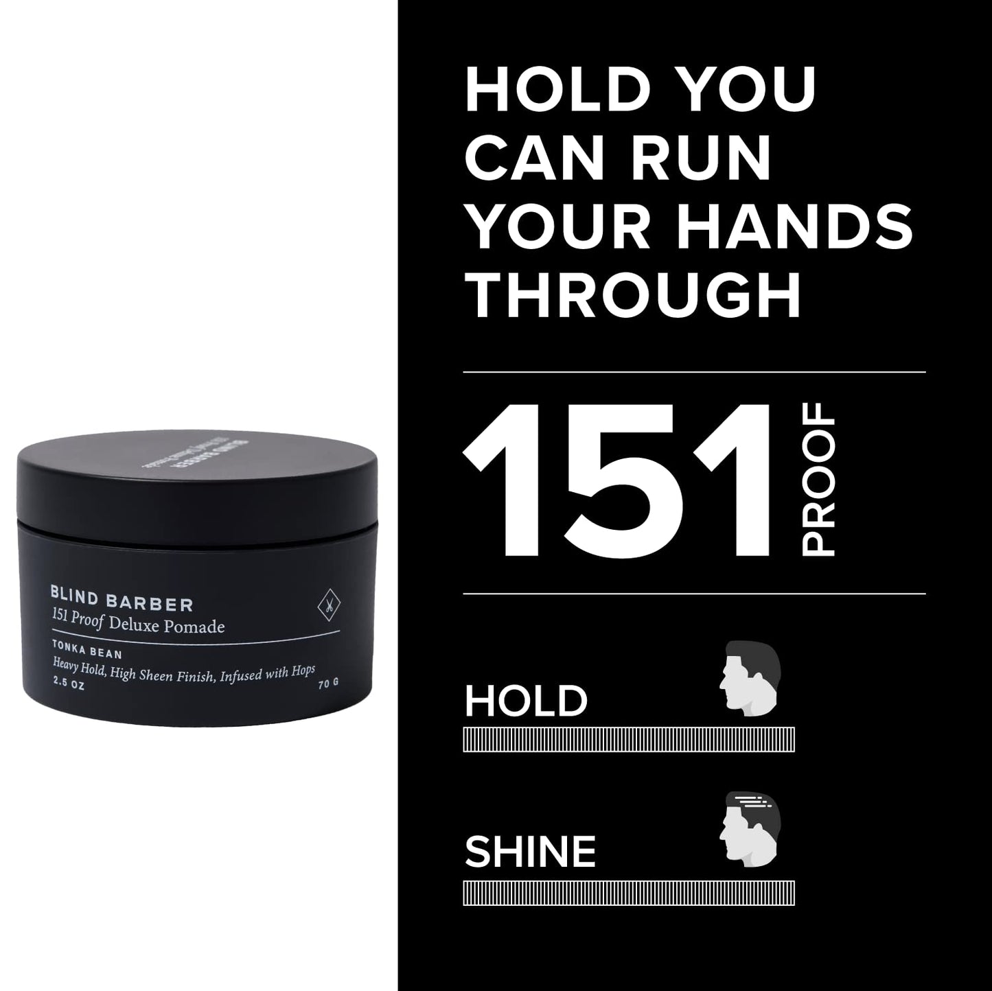 Blind Barber 151 Proof Deluxe Hair Pomade for Men - Water Based Pomade with Hops & Tonka Bean - Heavy Hold & High Shine Finish - Free of Parabens