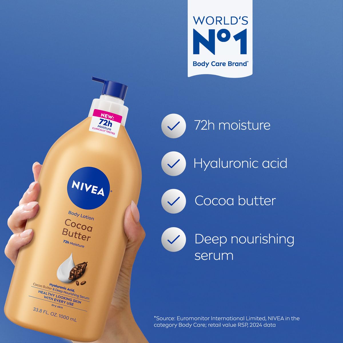 NIVEA Cocoa Butter Body Lotion for Dry Skin with Hyaluronic Acid, 33.8 Oz Beauty and Personal Care NIVEA