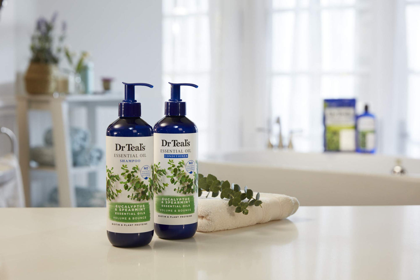 Dr Teal's Eucalyptus Spearmint Volume Bounce Essential Oil Conditioner Sulfate Free, 16 Fl Oz