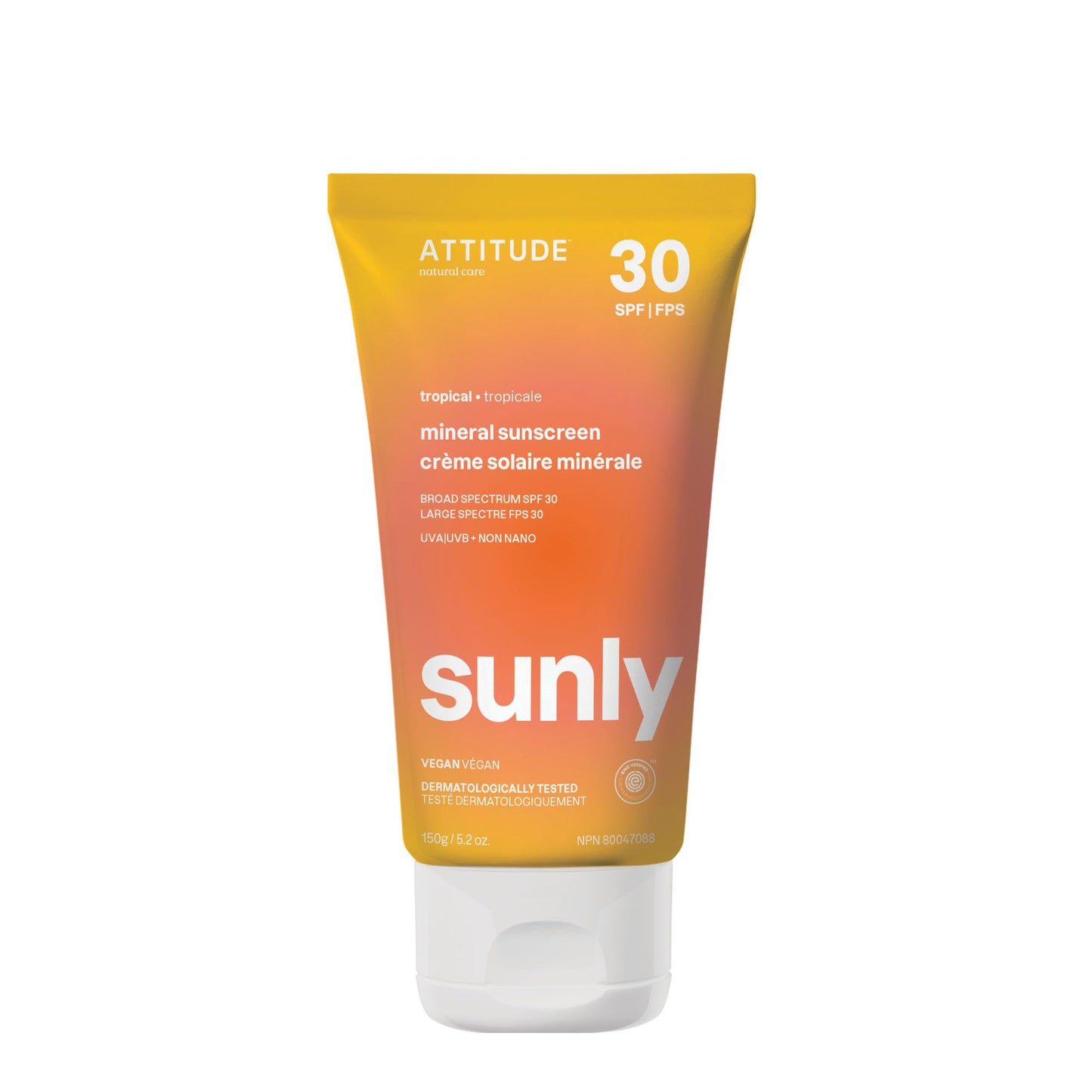 ATTITUDE Mineral Sunscreen with Zinc Oxide, SPF 30, EWG Verified, Broad Spectrum UVA/UVB Protection, Dermatologically Tested, Vegan, Tropical, 5.2