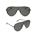 DIFF Imani Designer Oversized Shield Sunglasses for Women UV400 Protection, Black + Grey