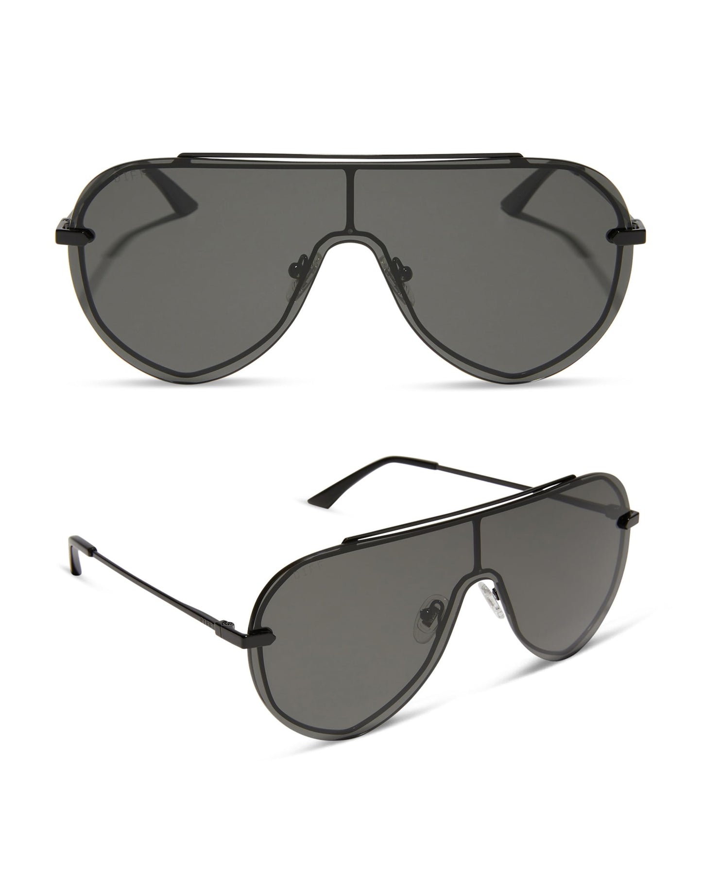 DIFF Imani Designer Oversized Shield Sunglasses for Women UV400 Protection, Black + Grey