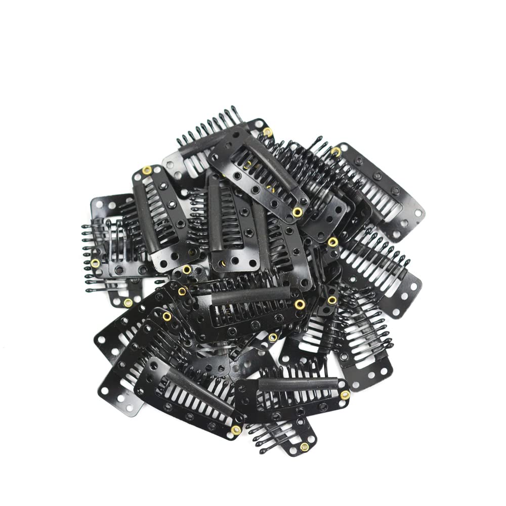 YANTAISIYU 24 Pcs/lot 36mm 10-teeth Metal Wig Clips with Rubber Snap Clips for Wig Hairpiece Hair Extension Accessories(Black)