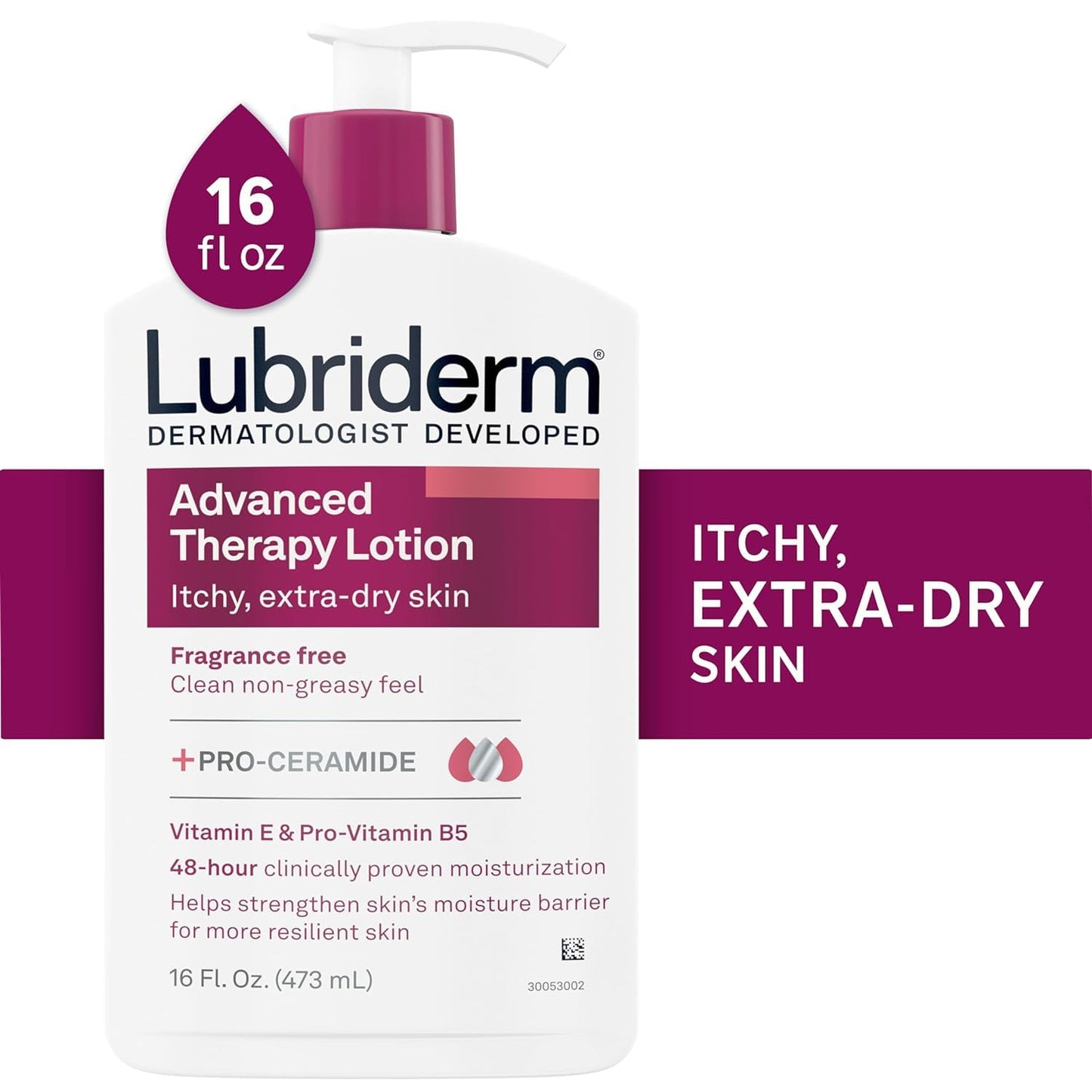 Lubriderm Advanced Therapy Fragrance Free Moisturizing Hand & Body Lotion + Pro-Ceramide with Vitamins E & Pro-Vitamin B5, Intense Hydration for Itchy