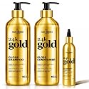 Hair Chemist 24K Gold Gloss Shampoo & Conditioner 3-Piece Hair Care Set - 33.8oz Shampoo, 33.8oz Conditioner & 8 oz Hair Oil - Strengthening, for Dry