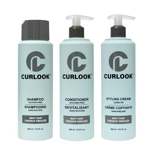 CURLOOK Wavy Hair Bundle | Shampoo, Conditioner & Leave-In Styling Cream Set | Sulfate-Free, Silicone-Free | Pack of 3-400ml (13.5 oz) Each Bottle |