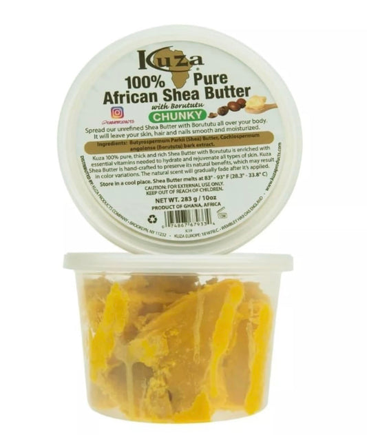 Kuza 100% Pure African Shea Butter with Borututu, Chunky Yellow, 10 oz