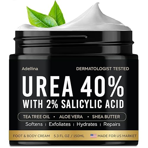 Adellina Urea Cream 40 Percent for Feet Maximum Strength, Urea Foot Cream for Dry Cracked Heels Feet Knees Elbows, 40% Urea Foot Repair Lotion 5.3 OZ