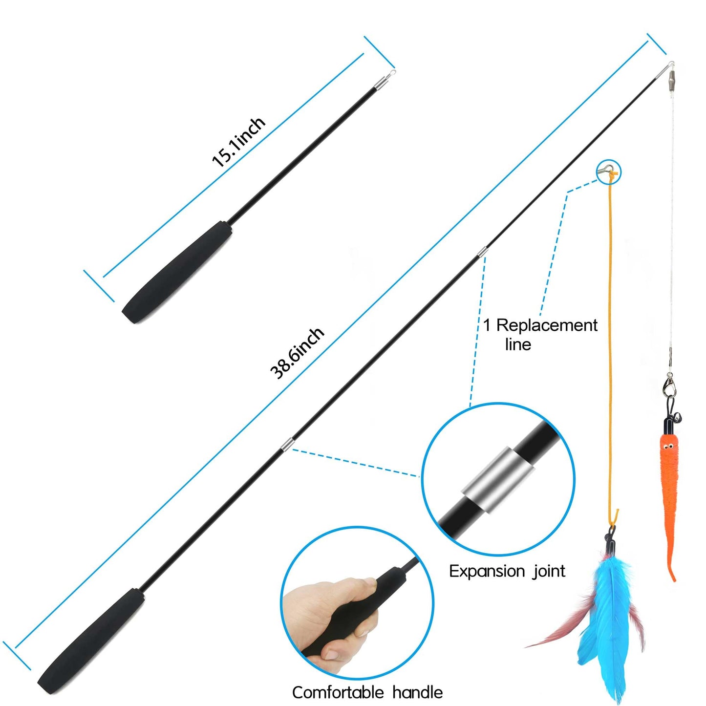 ZPH Interactive Cat Toys – 2 Retractable Wands, 9 Teasers & Hanging Door Toy for Indoor Cats, Fun Feather Play & Chase Exercise for Kittens