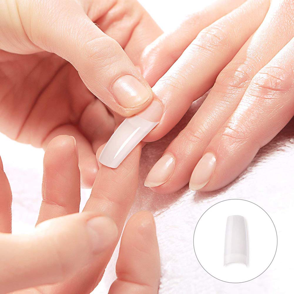 Beuniar Acrylic Nail Tips Clear 500Pcs French Artificial False Tip for Manicure Nails Art Salons & Home DIY