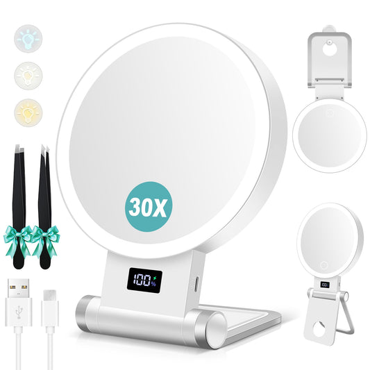 B Beauty Planet Magnifying Mirror with Light 30X, 2000mAh 1X/ 30X Magnifying Makeup Mirror with Standable Base & Tweezers, 3 Color Modes Beauty and Personal Care B Beauty Planet Default Title