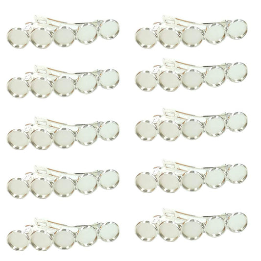 10 Pieces Metal Hair Clips with Round Tray Bases Fit 12mm Hair Clip Cabochon Settings, Silver Barrettes with Blank Trays for DIY Hair Accessories