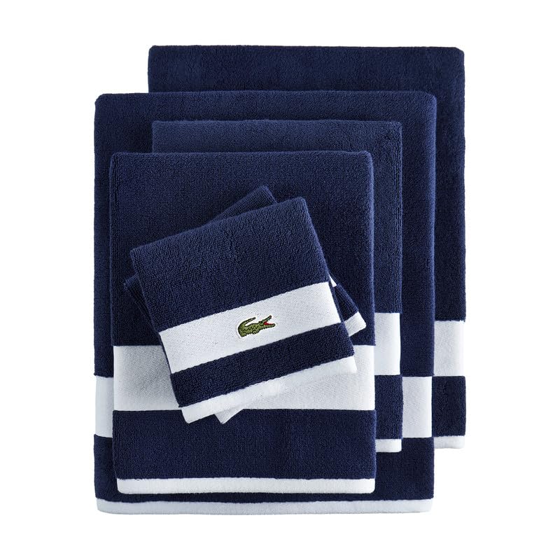 Lacoste Sport Stripe 6-Piece Luxury Cotton Towel Set - Made with 100% Soft Supima Cotton, Absorbent & Quick-Drying, Includes 2 Bath Towels, 2 Hand…