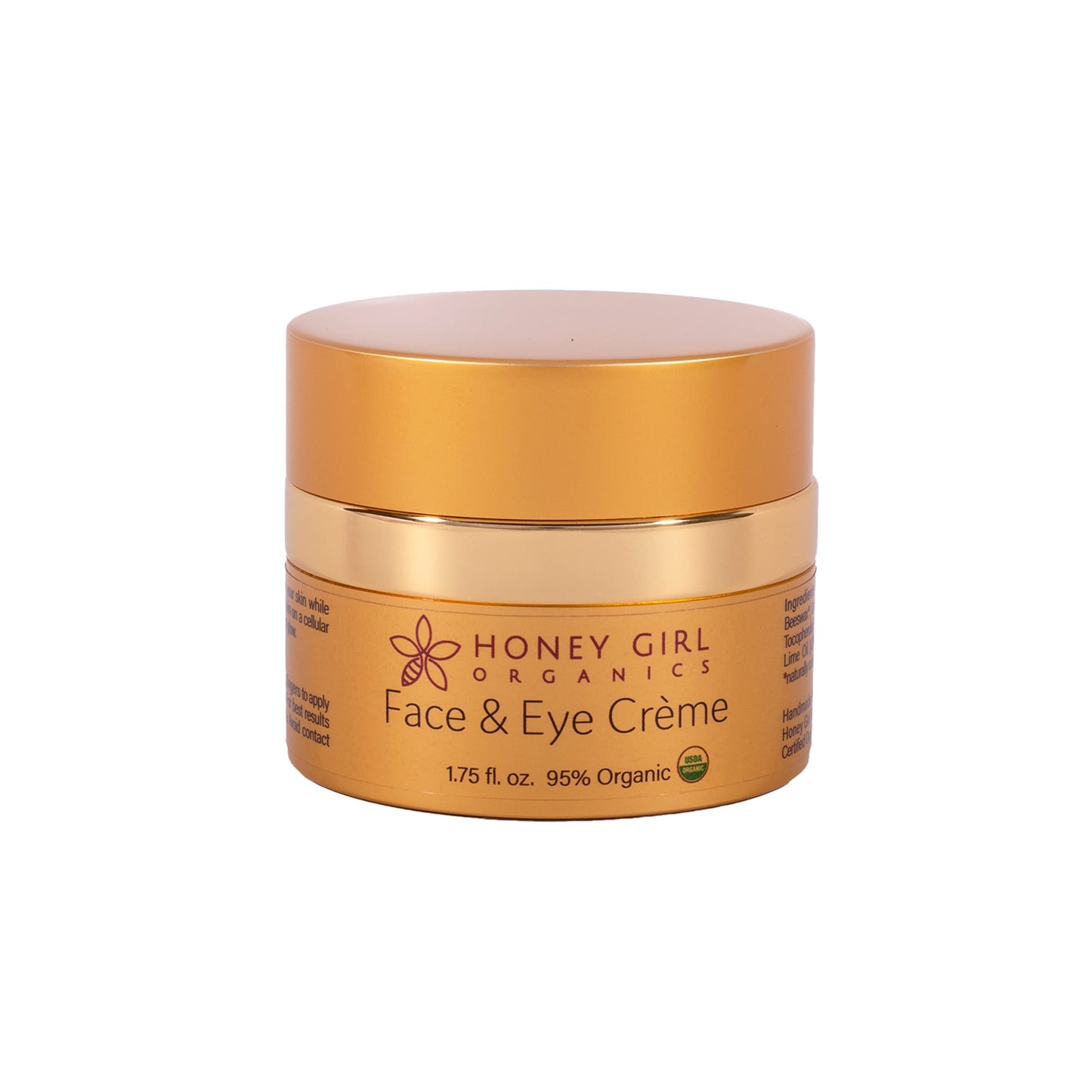Honey Girl Organics Face & Eye Crème, USDA Certified Organic Facial Moisturizer & Under Eye Cream for Wrinkles, Dark Circles and Puffiness w/Hydrating
