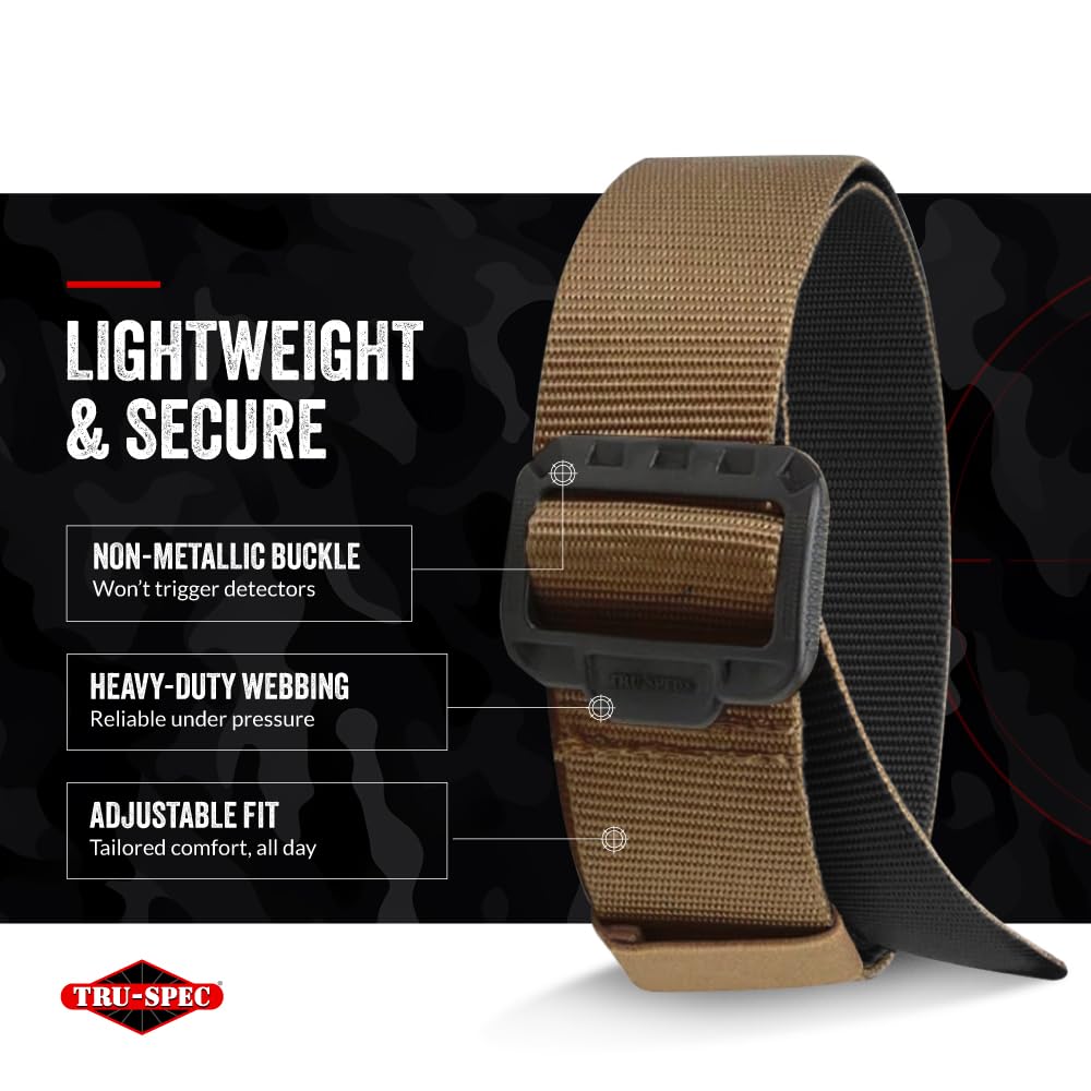Tru-Spec Security Friendly Tactical Belt - Durable, Rip-Resistant Nylon Belts for Men and Women with Non-Metallic Buckle, Coyote/Black - Large