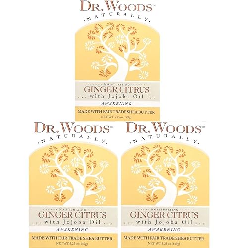 Dr. Woods Ginger Citrus Bar Soap with Jojoba Oil & Organic Shea Butter, 5.25 Ounce (Pack of 3)