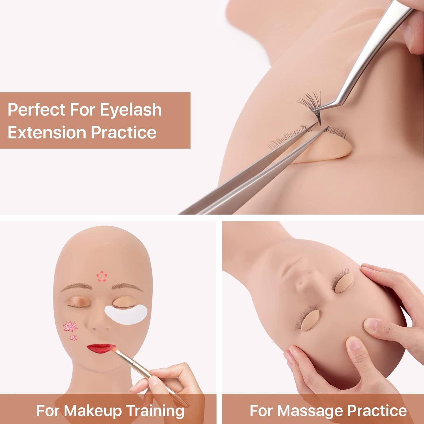 Pretty memory Lash Mannequin Head with 4 Pairs Removable Practice Eyelids, Silicone Eyelash Mannequin Head for Makeup Practice and Lash Extension