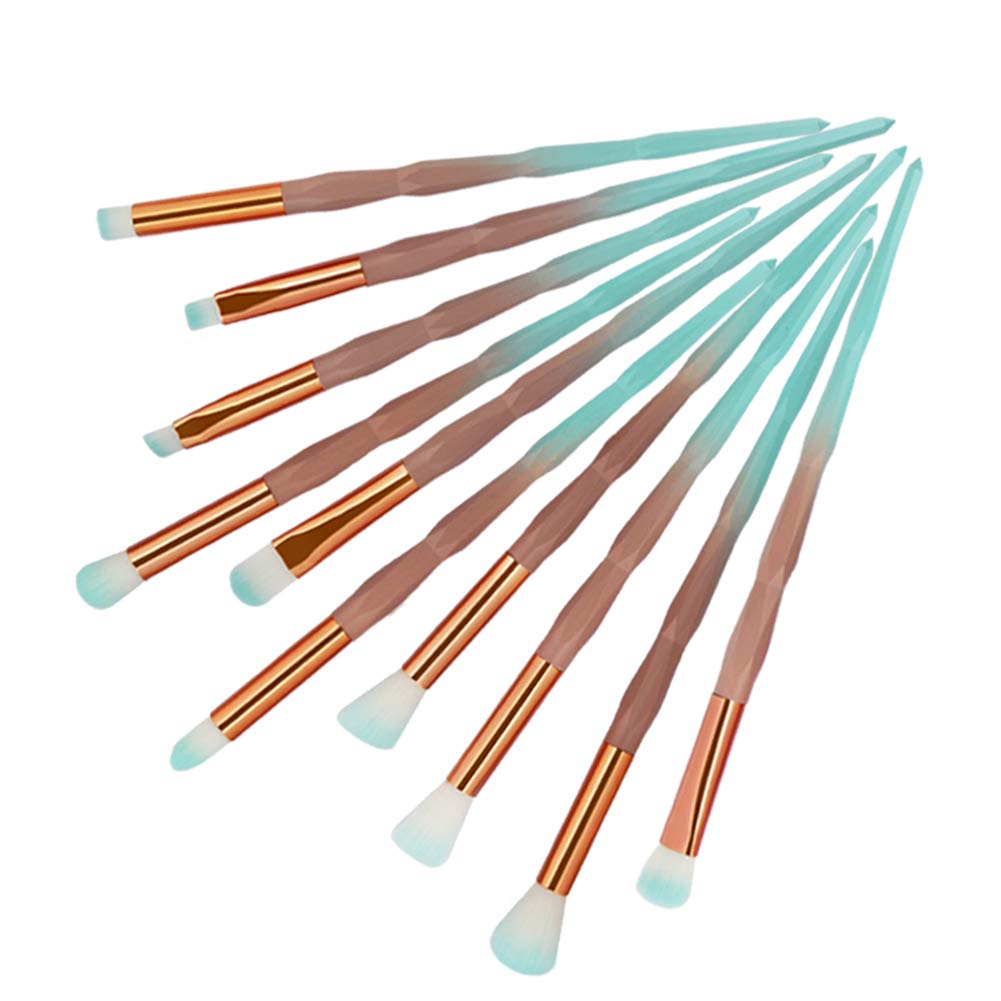 MIPPER 10pcs Diamond Handle Eye Makeup Brushes?Eyebrow Eye shadow Eyeliner Nasal shadow Cosmetics Brush Tool (green+coffee)