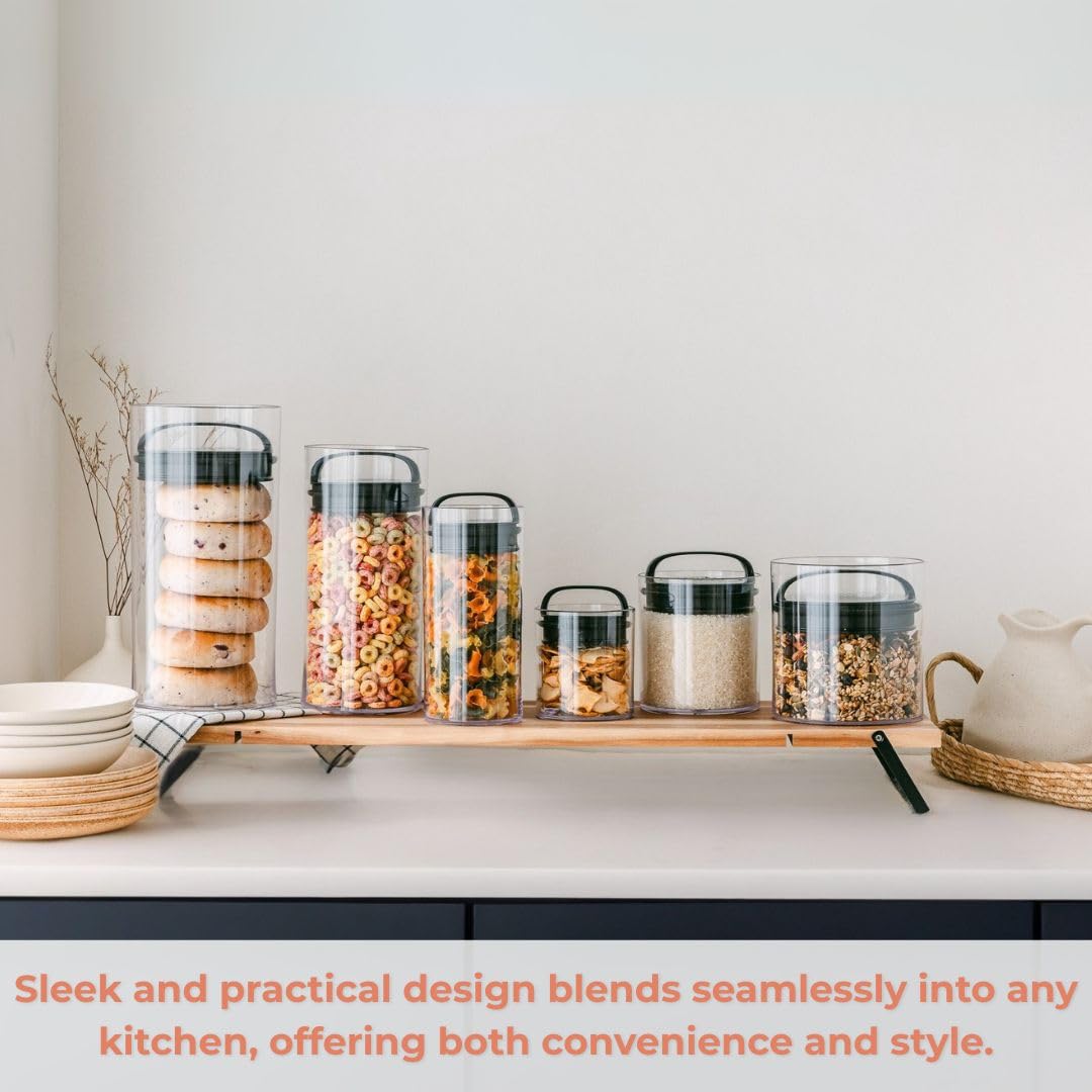 Prepara Evak Fresh Saver, Medium-Tall Airless Canister with Black handle, 2.3 Quart, Clear