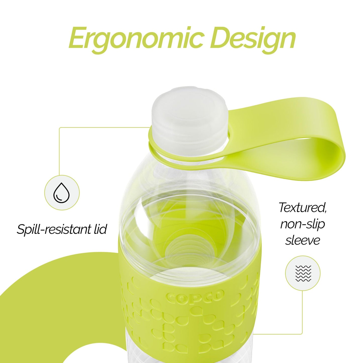 Copco Hydra 20 oz Tritan Water Bottle with Spill Resistant Lid & Non-Slip Sleeve - BPA-Free, Dishwasher Safe, Fits in Cup Holders, Great for Gym