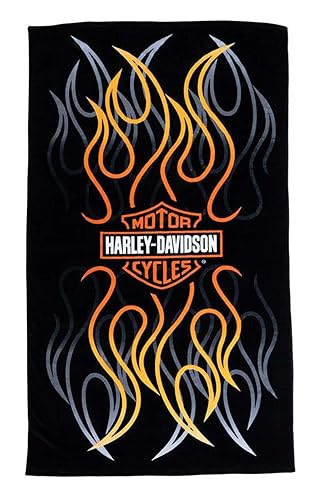 Harley-Davidson Flames Bar & Shield Beach Towel, Oversized 36 x 68 Inches